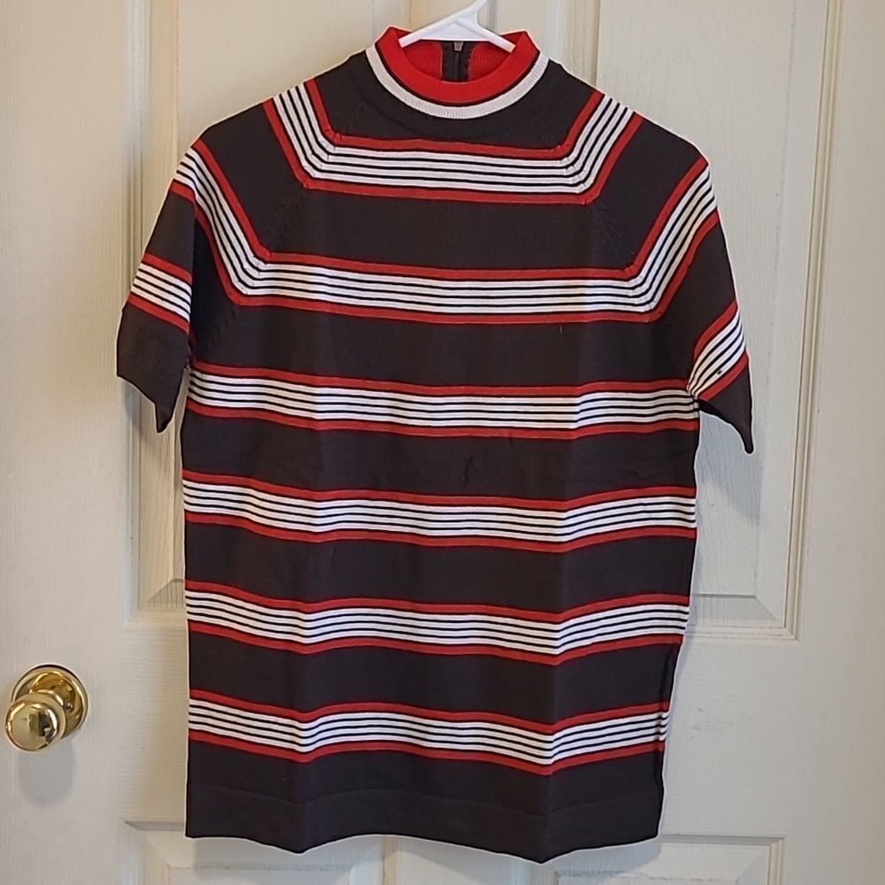 Chic Striped Black and Red Women's Turtleneck Sweater
